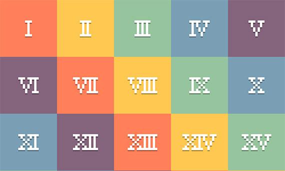 Shows the Roman numerals from 1 to 15